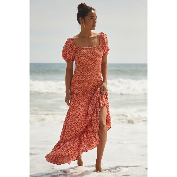 l*space Dresses & Skirts - L*SPACE Simone Floral Square‎ Neck Short Sleeve Smocked High Low Maxi Dress